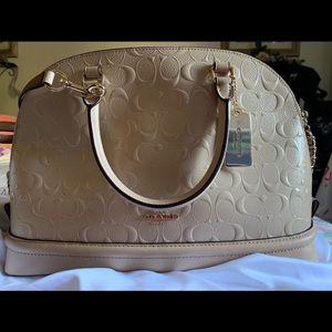 Coach Sierra Dome Satchel Signature Debossed Patent Leather F55449 Platinum